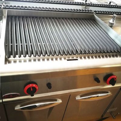 Commerciële gaslavasteengrill met kast en vlambeveiligingsapparaat in Sliver