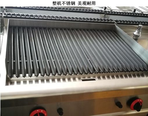Commerciële gaslavasteengrill met kast en vlambeveiligingsapparaat in Sliver